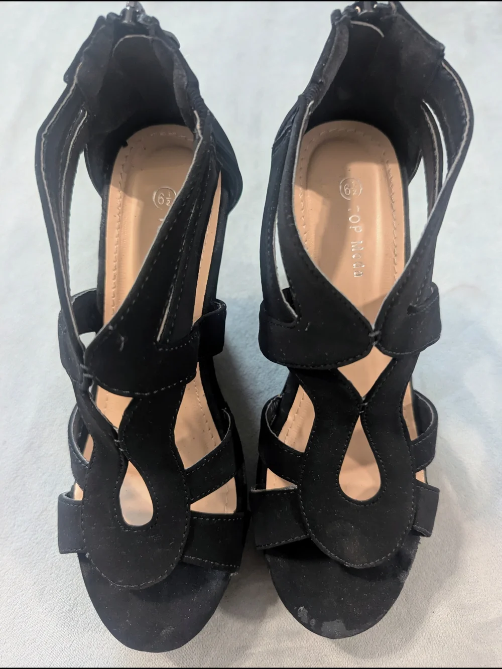 Top Moda Black Faux Suede Wedge Platform Sandals